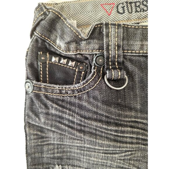 Guess Premium Cliff Relaxed Boot Jeans Toddler Boys Sz 2T Dark Distress Studded - Picture 3 of 8